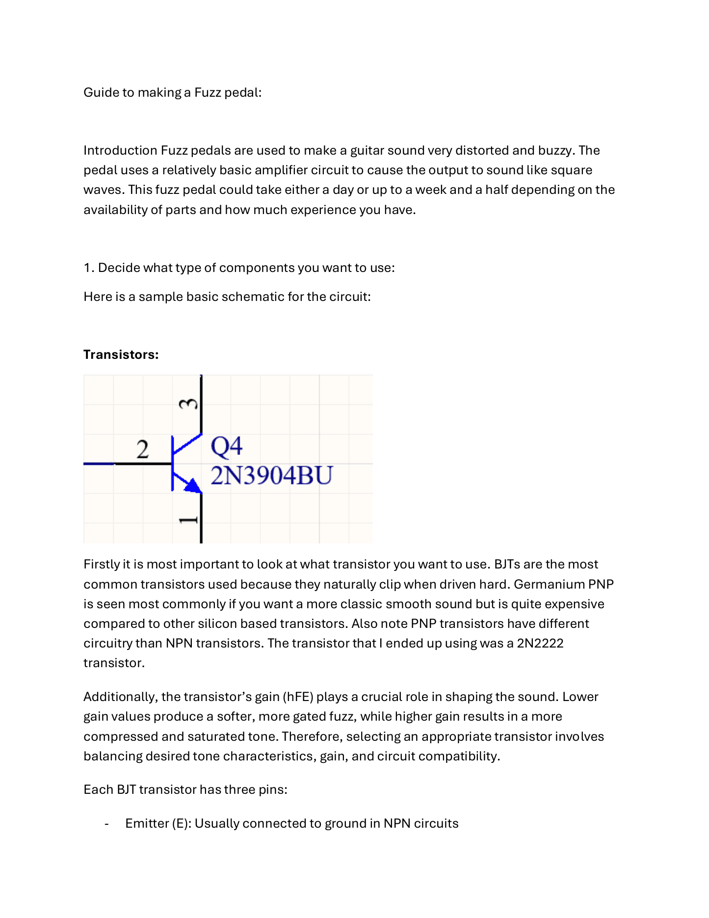 Fuzz pedal guide intro and transistor notes