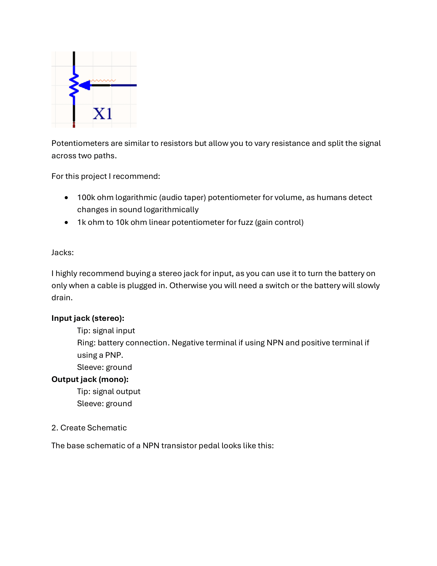 NPN transistor pedal base schematic