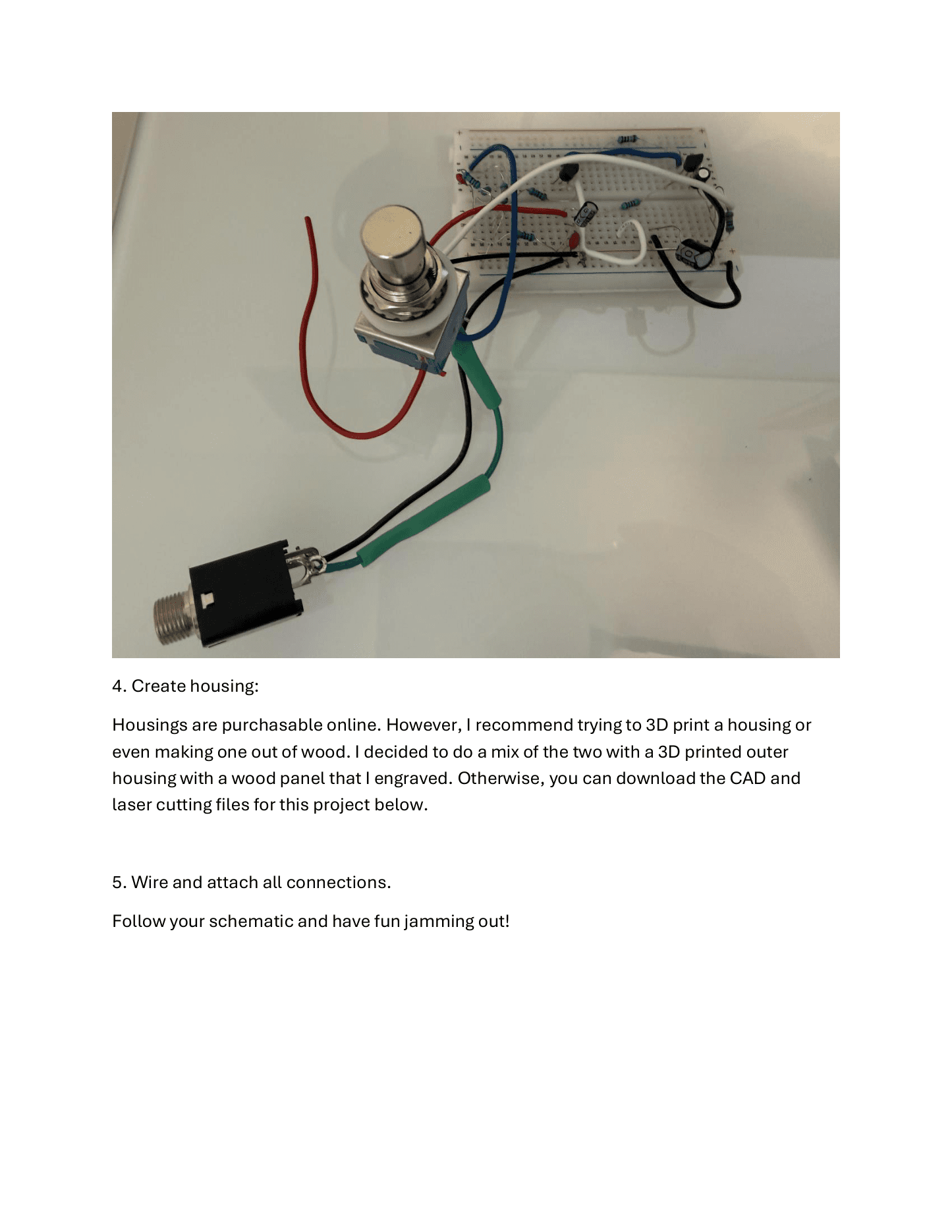 Housing and wiring stage from the fuzz pedal guide